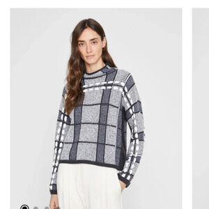 Club Monaco Wool Alpaca  Blend Plaid Woven Sweater Grey size XXS